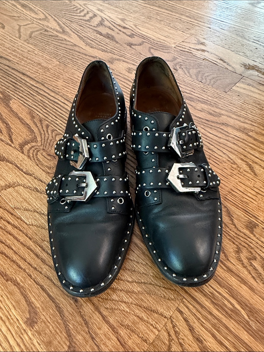 Black Studded Double Monk Strap Women's Shoes